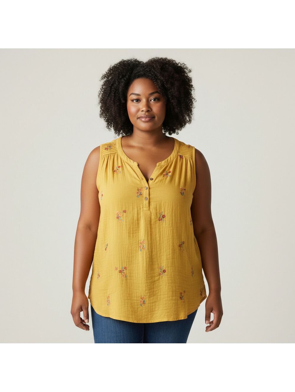 Sonoma Top Women 2XL Yellow Floral V-Neck Button Sleeveless Wide Strap Rayon